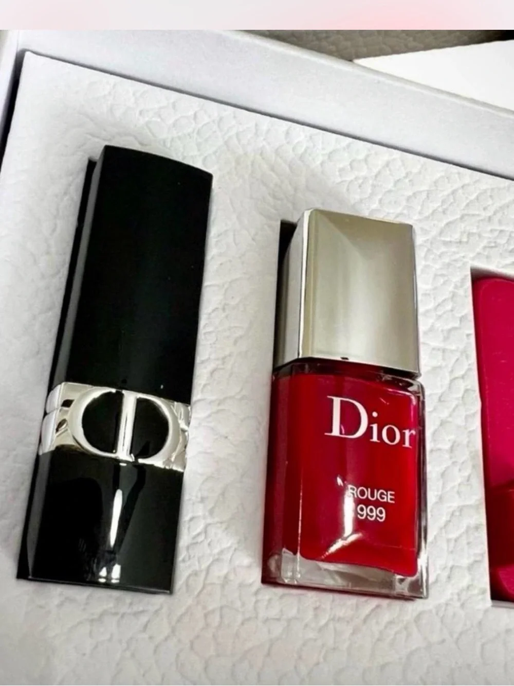 Dior - 3-Pc. Travel Set | Luggage Tag - 999 Red Satin Lipstick & Polish - NIB
